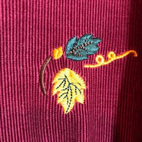 NWOT Vintage Bobbie Brooks Corduroy Shirt Leaf Appliques Maroon Excellent XL - Picture 6 of 7